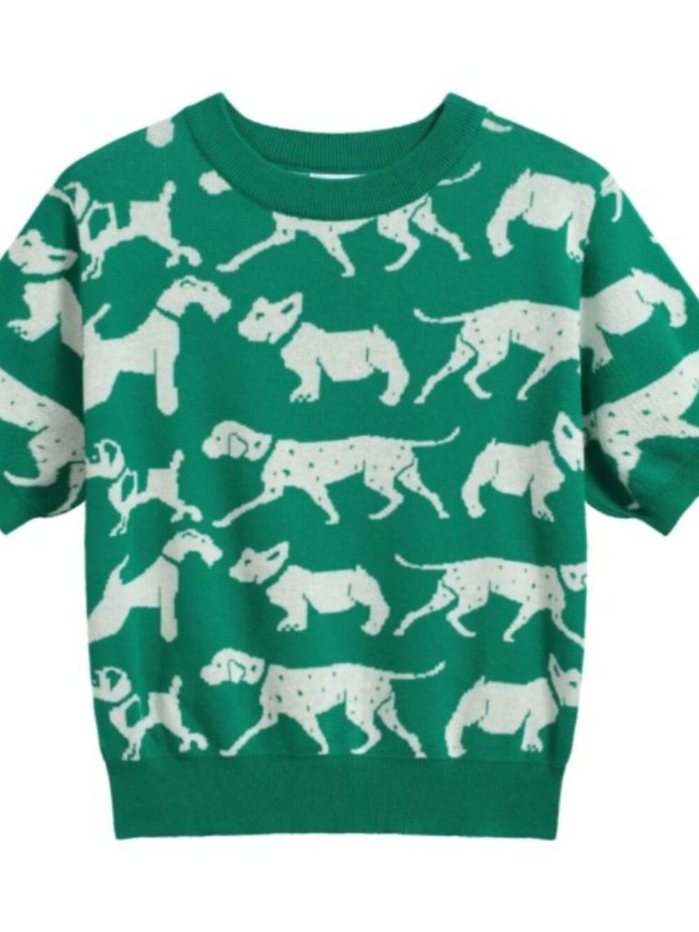 OXKNIT Women's Retro Dog Print Knit Tee – Green 2 xl